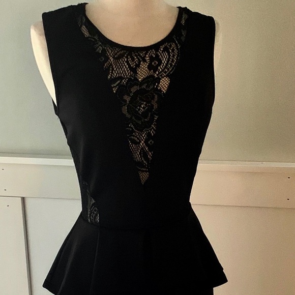JUST FAB SMALL BLACK PEPLUM DRESS NEW w/tags. Back cutout and mesh details - Picture 3 of 16